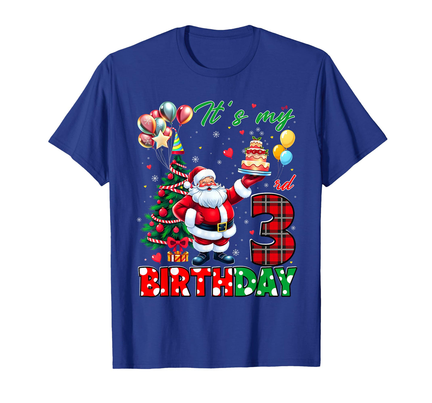 Kids It's My 3rd Birthday Cute Santa Christmas 3 Years Old T-Shirt