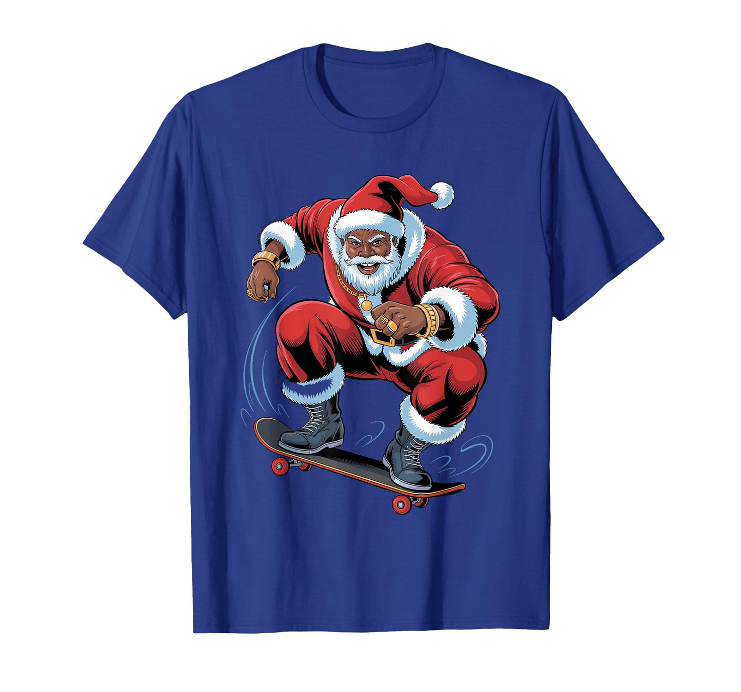 Santa Skateboarding African American Funny Holiday Christmas T-Shirt