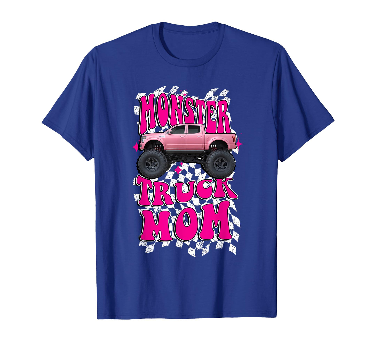Monster Truck Mom Wavy Retro Vintage Pink Monster Truck T-Shirt