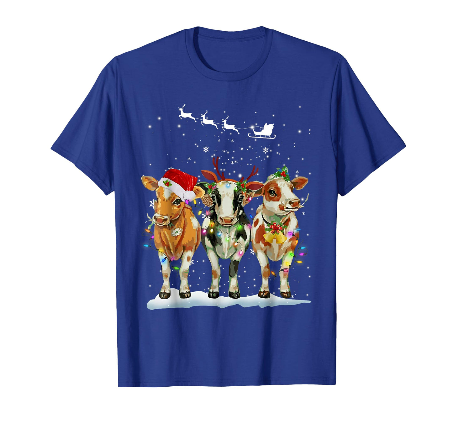 Cow Christmas Lights Funny Heifers Holiday Farm Xmas Pajamas T-Shirt