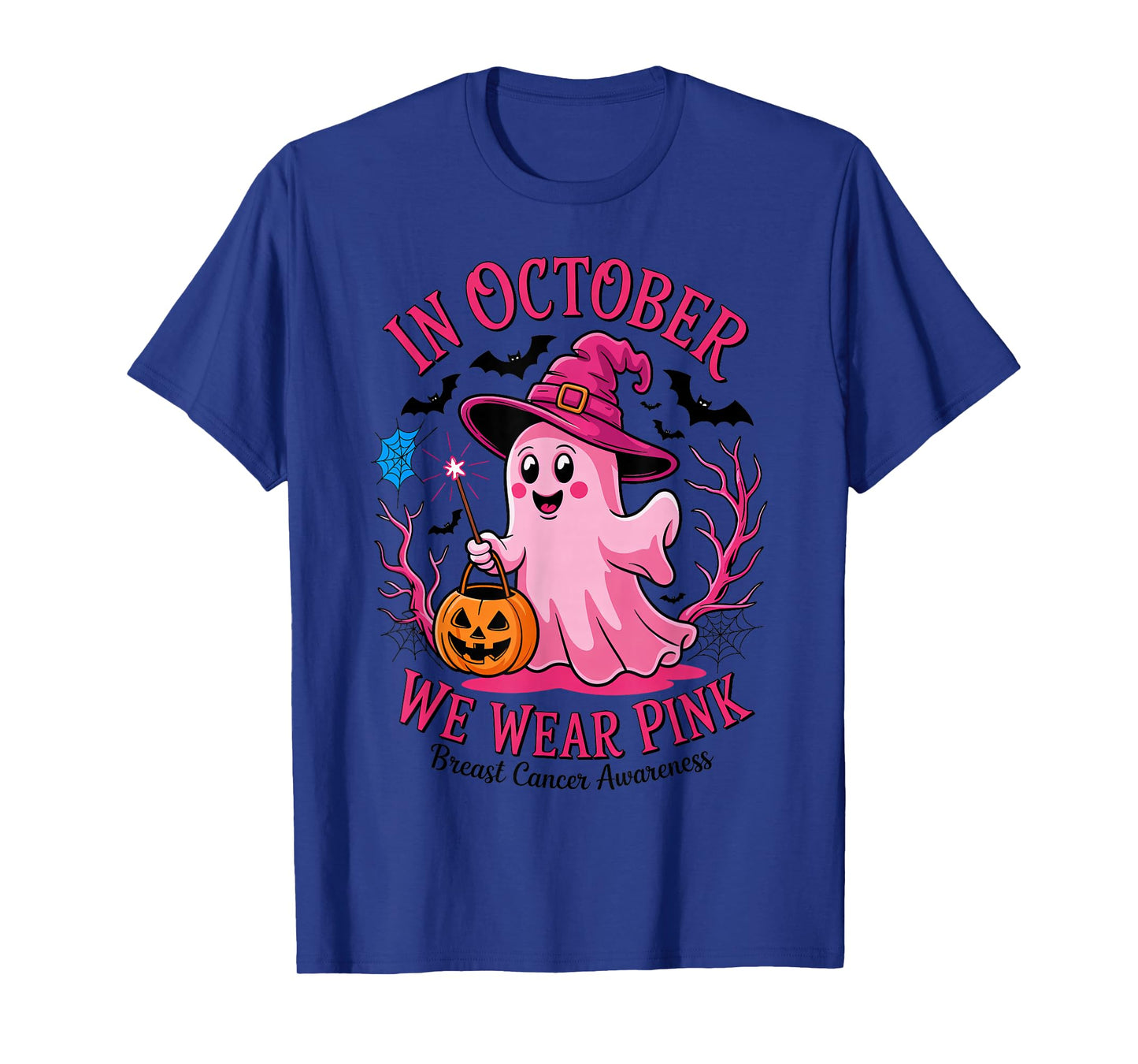 Pink Ghost Witch Halloween in October We Wear Pink Awareness T-Shirt
