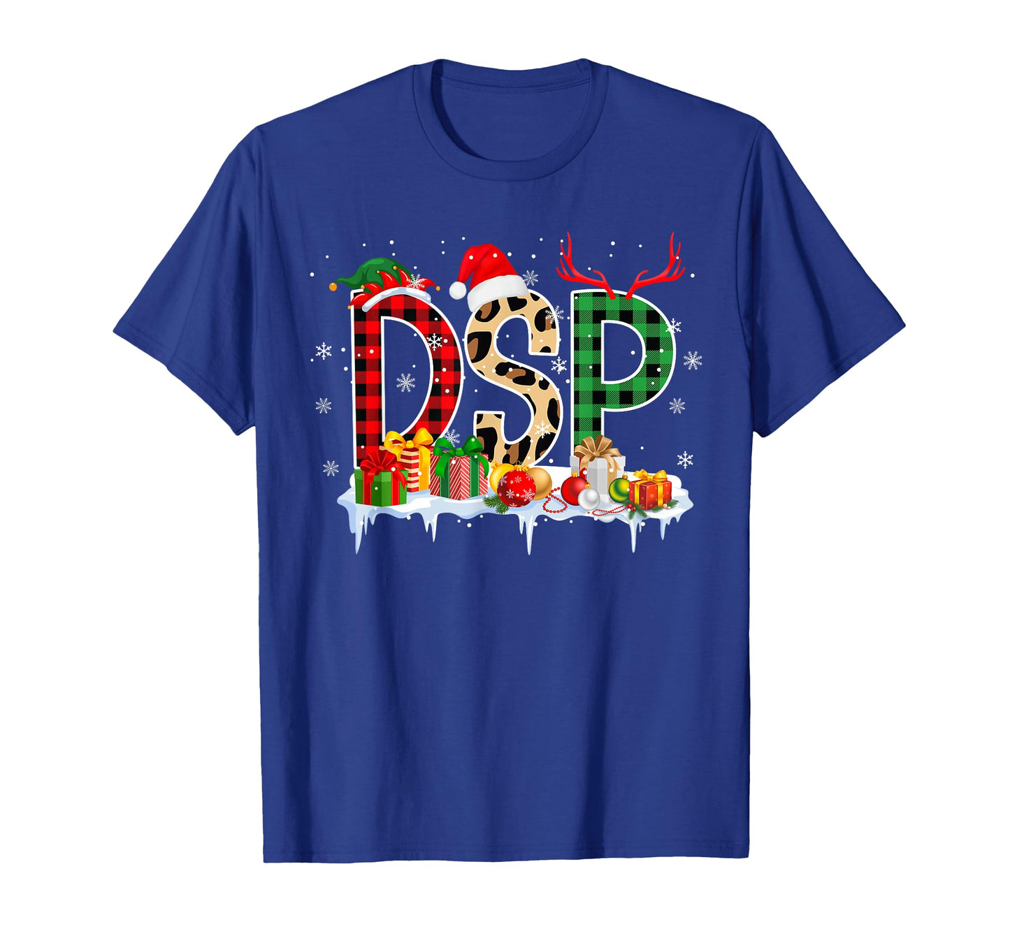 Leopard Red Plaid DSP Nursing Santa Hat Reindeer Christmas T-Shirt