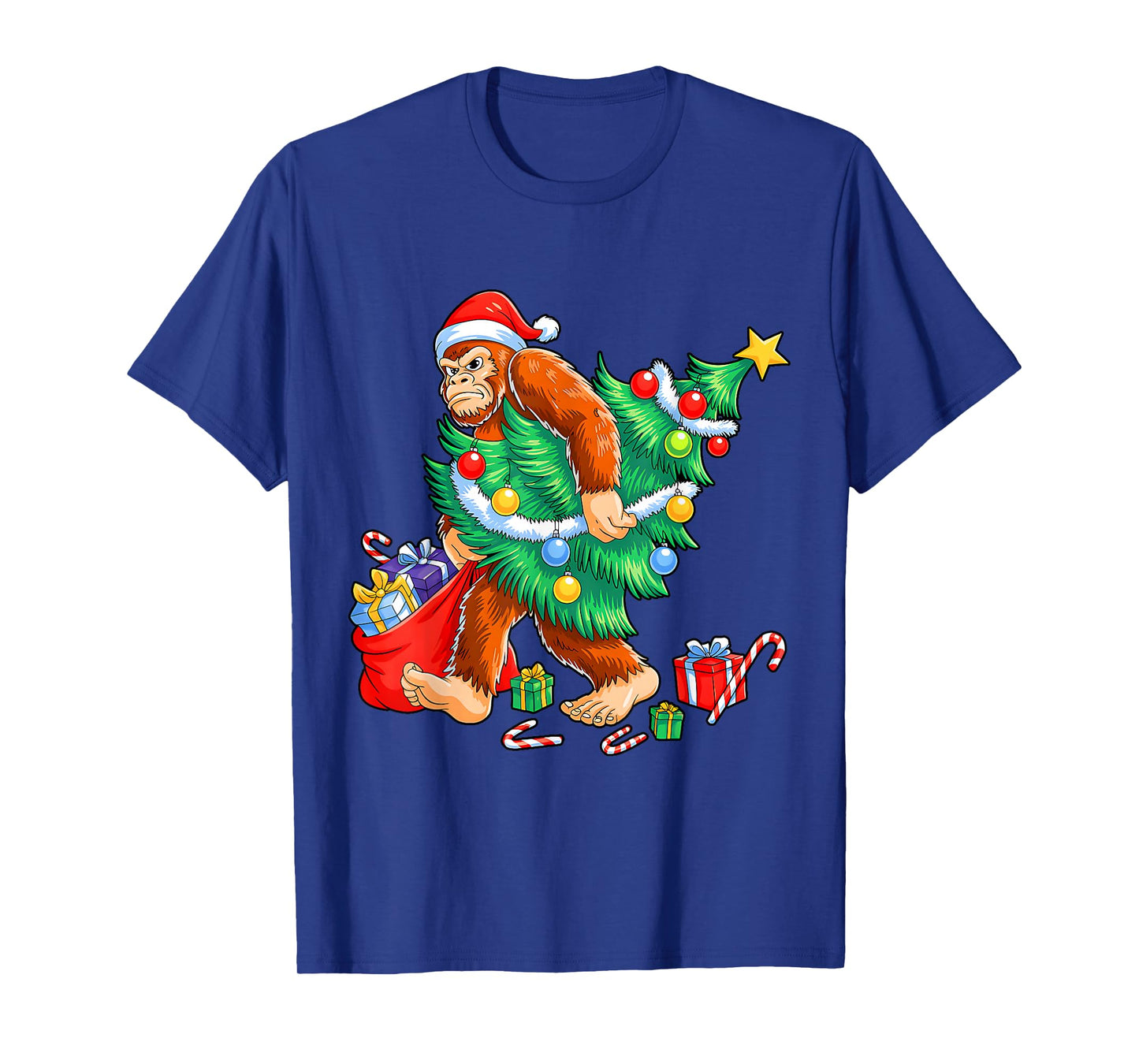Funny Bigfoot Christmas Tree Lights Xmas Boys Men Sasquax T-Shirt