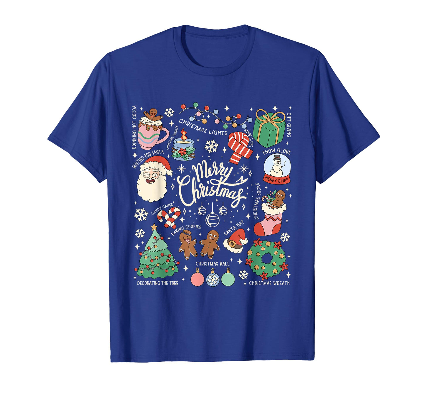 Retro Doodles Christmas Tree Santa Cute Merry Xmas Holiday T-Shirt