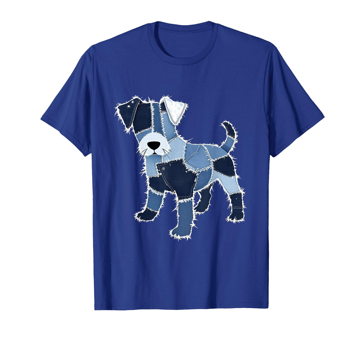 Cute Dog Denim Patchwork Art Design T-Shirt