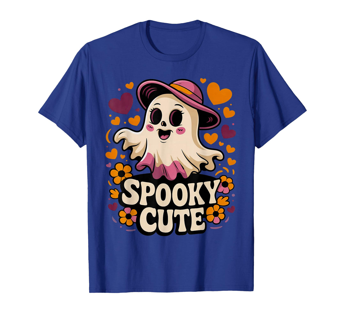 Spooky Cute Ghost Witch Hat Halloween Hearts Flowers T-Shirt