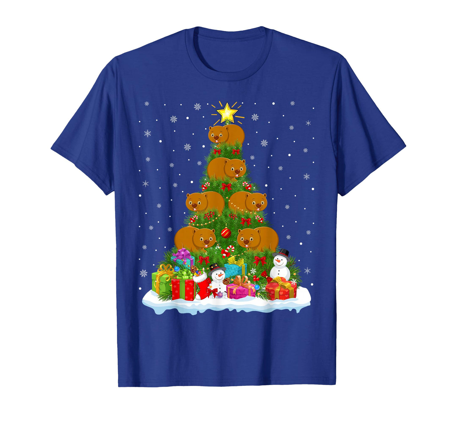 Cute Wombat Christmas Tree Holiday Decor Funny Xmas Lights T-Shirt