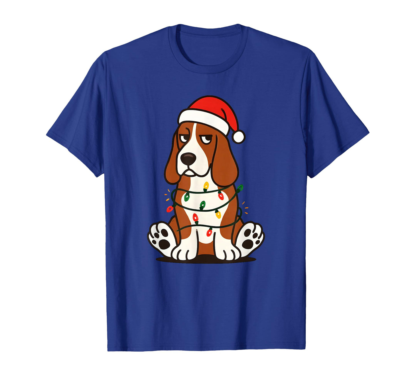 Christmas Basset Hound with Santa Claus hat, Cute T-Shirt