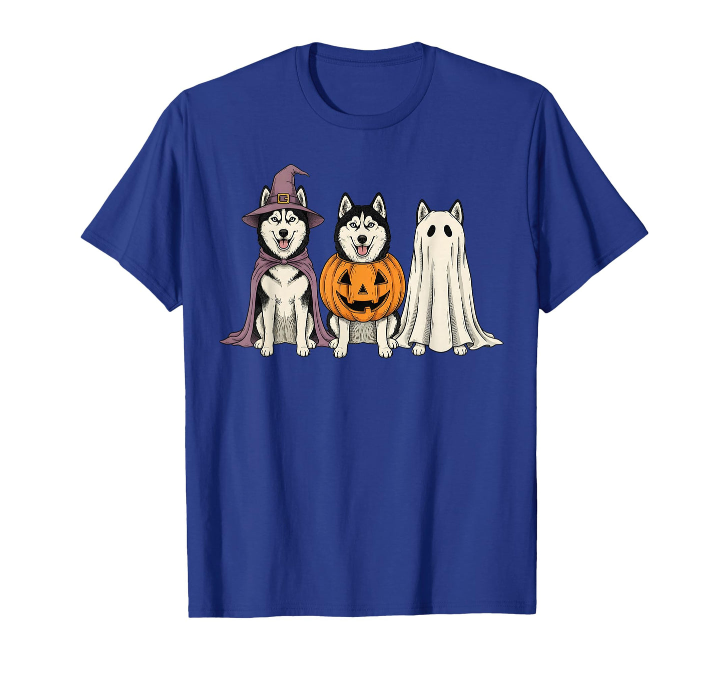Spooky Ghost Siberian Husky Pumpkin Halloween Dog Lover T-Shirt