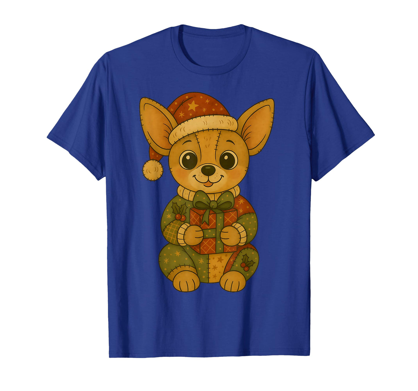 Patchwork Chihuahua with Santa Hat for Christmas T-Shirt