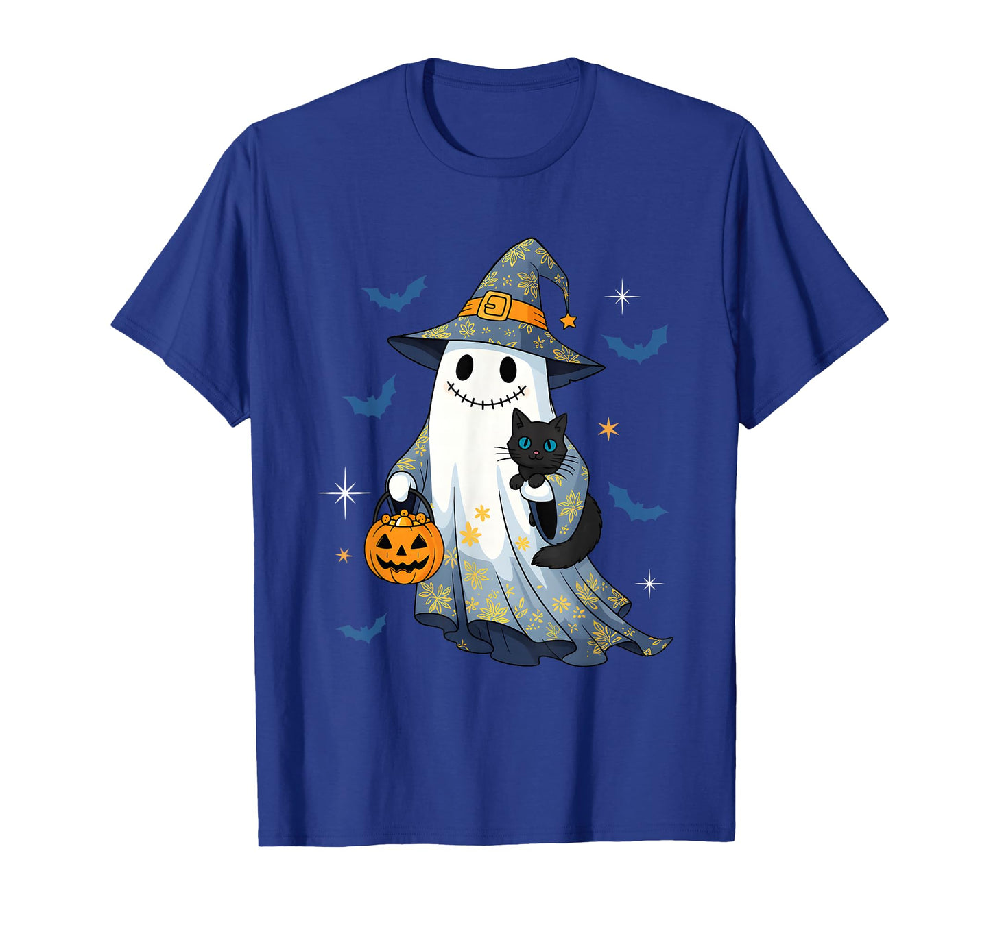 Halloween Ghost Witch Holding Black Cat Funny Halloween T-Shirt