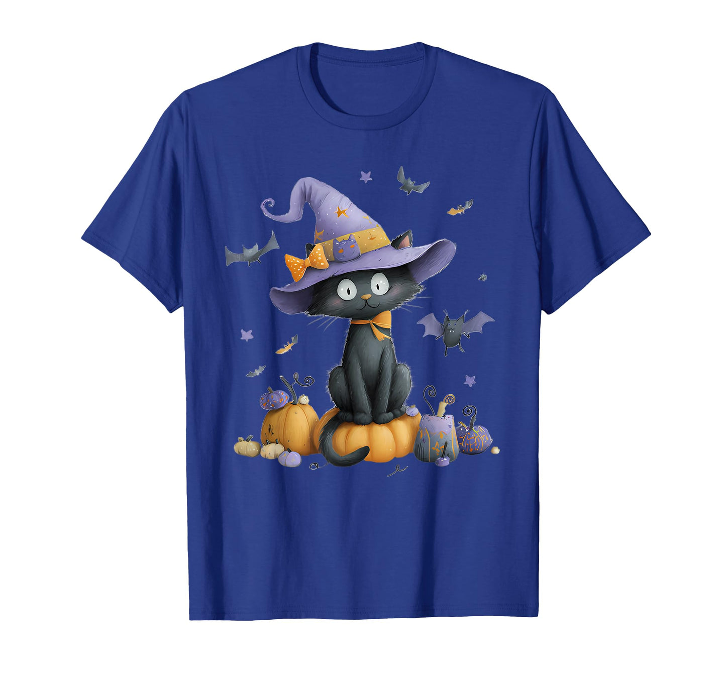 Funny Black Cat Witch Scary Halloween Pumpkin Women Men Kids T-Shirt