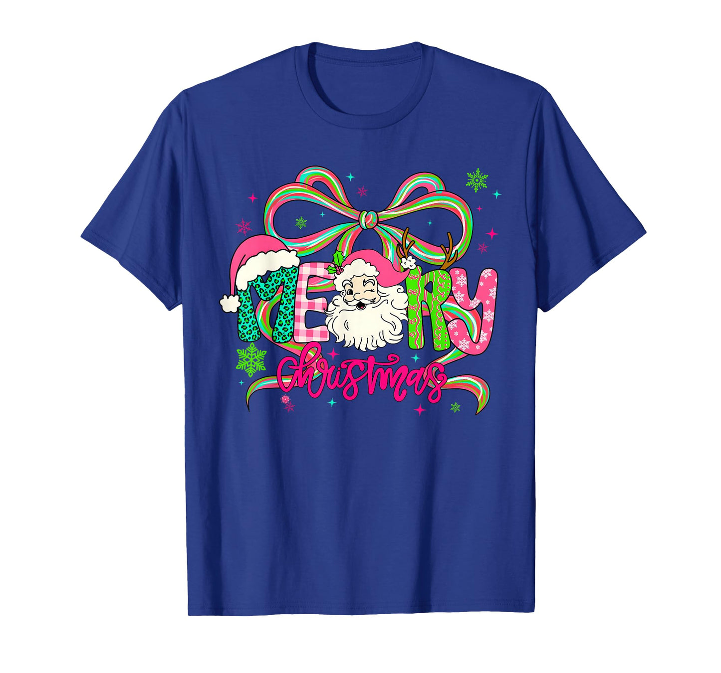 Merry Christmas Coquette Bow Pink Santa Claus Girl Women T-Shirt