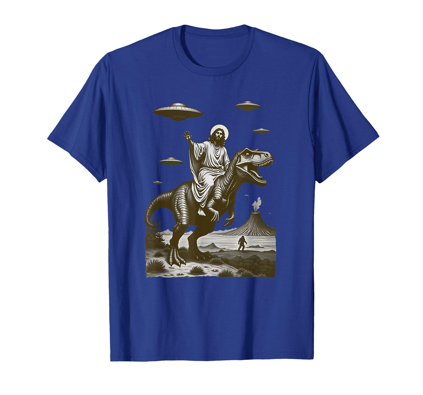 Jesus on Dinosaur Alien Flying Saucer Bigfoot T-Shirt