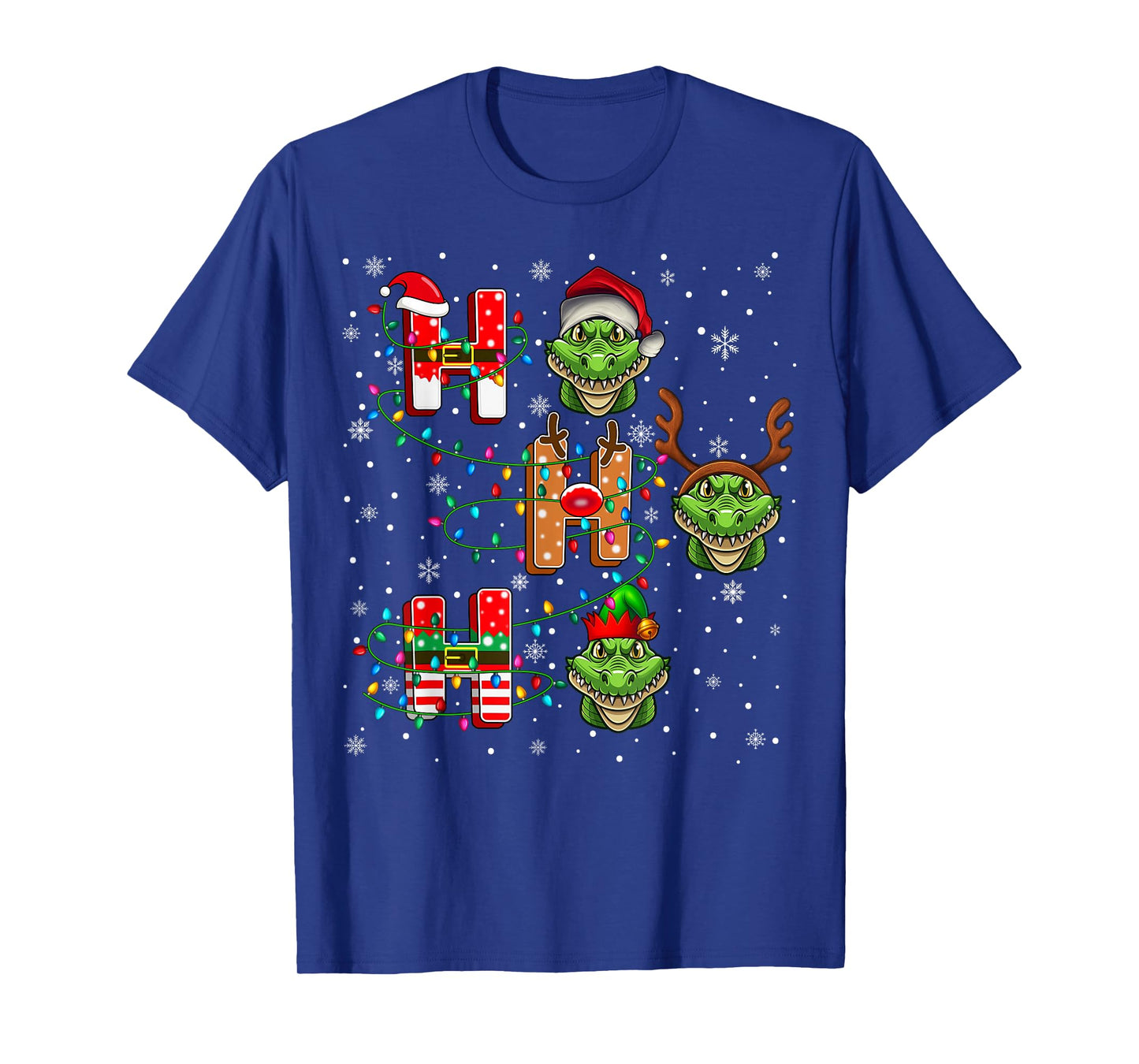 Ho Ho Ho Santa Reindeer Hat Elf Alligator Animal Christmas T-Shirt