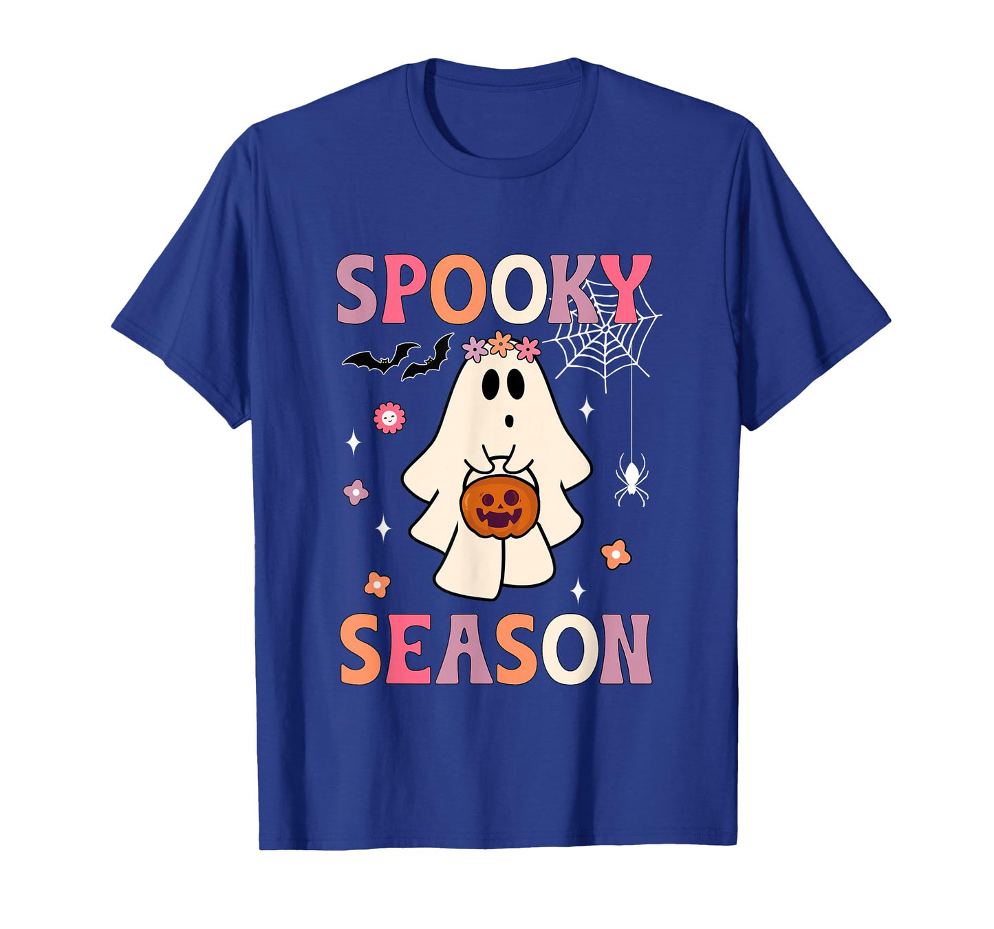 Groovy Halloween Ghost Holding Pumpkin Spooky Season Women T-Shirt