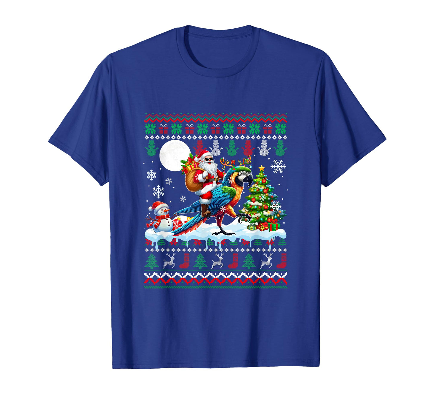 Santa Riding Reindeer Macaw Sweater Xmas Tree Snowman T-Shirt