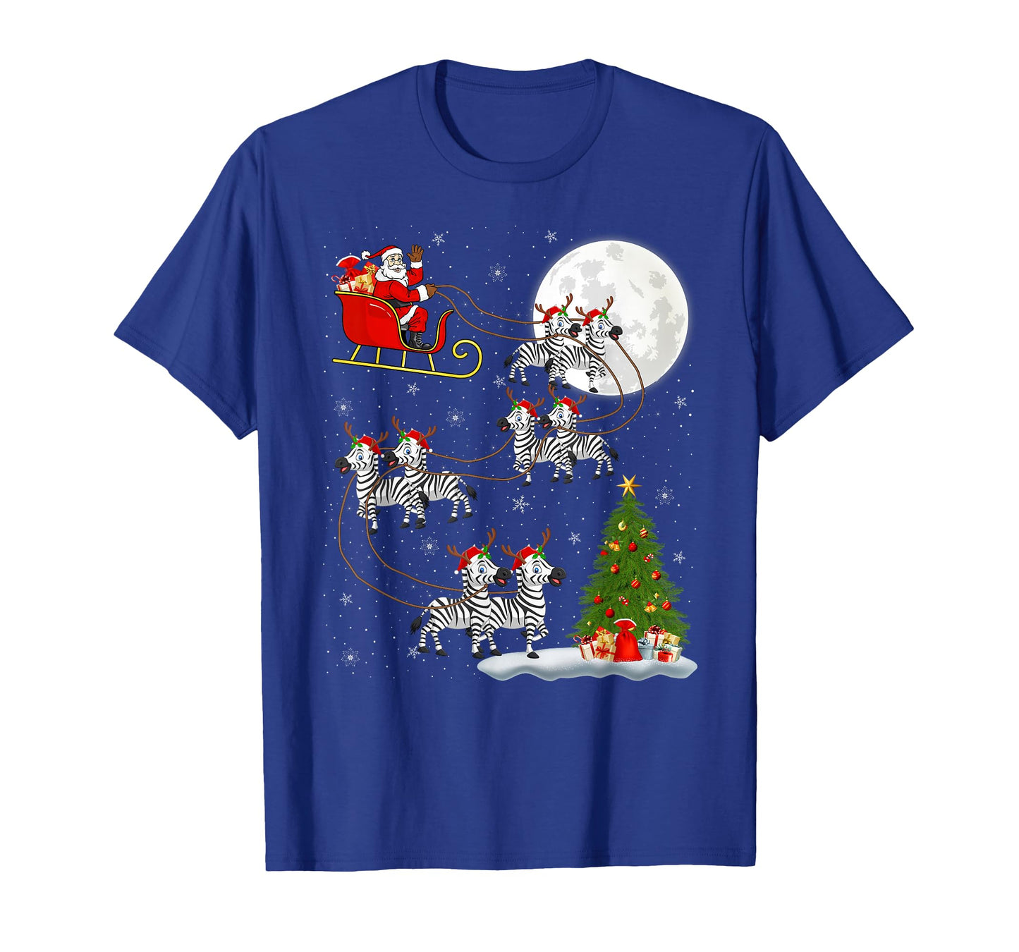Zebra Santa Sleigh Flying Funny Magical Christmas T-Shirt