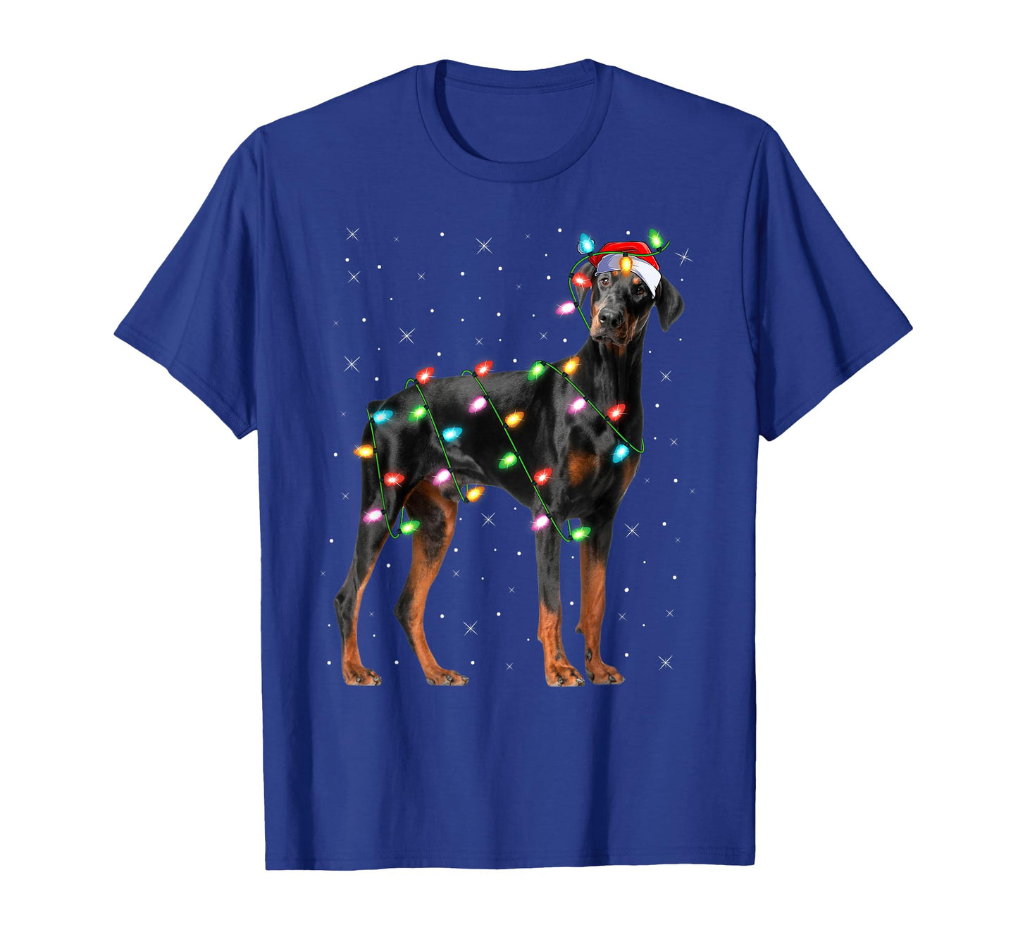 Doberman Dog Christmas Lights Santa Pet Dog Lover Xmas T-Shirt