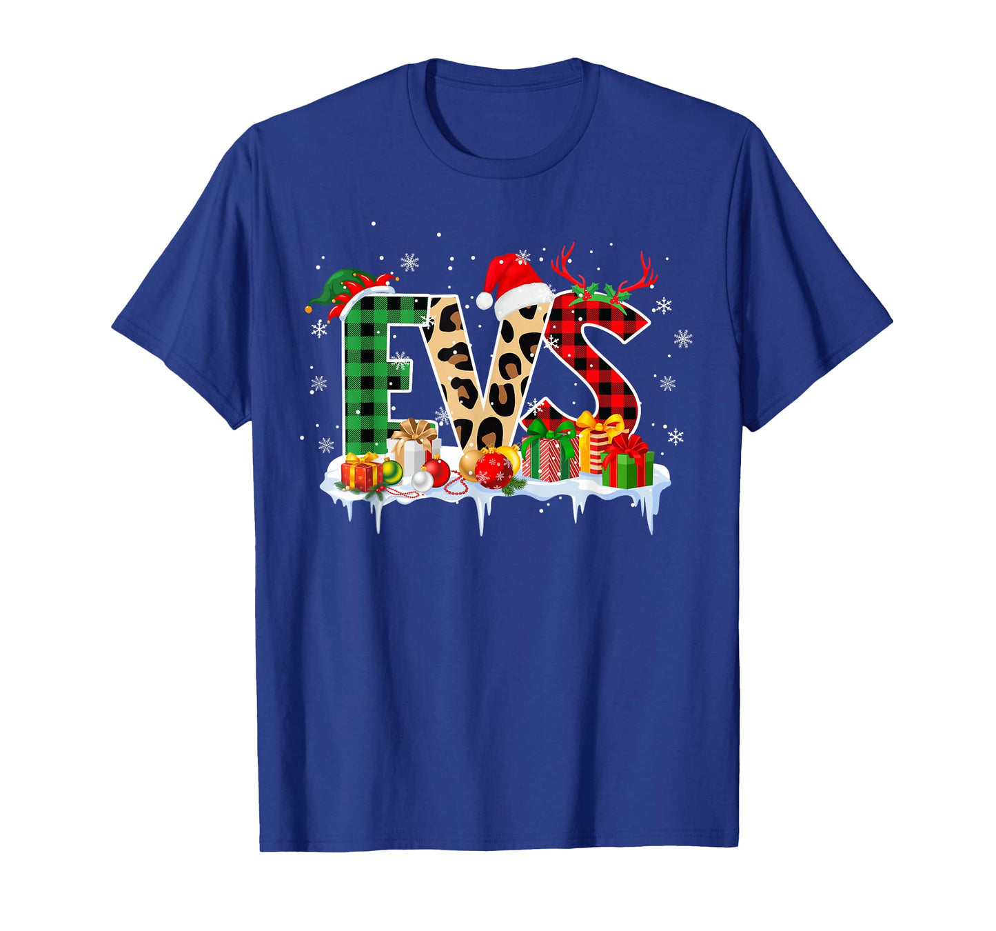 Leopard Red Plaid EVS Nursing Santa Hat Reindeer Christmas T-Shirt