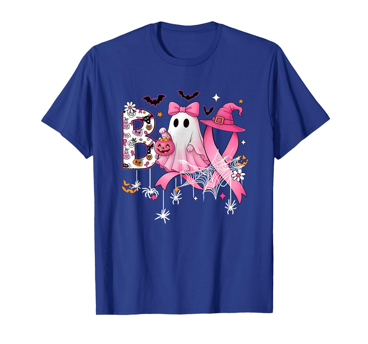 Boo Halloween Pumpkin Pink Ribbon Witch Breast Cancer Women T-Shirt