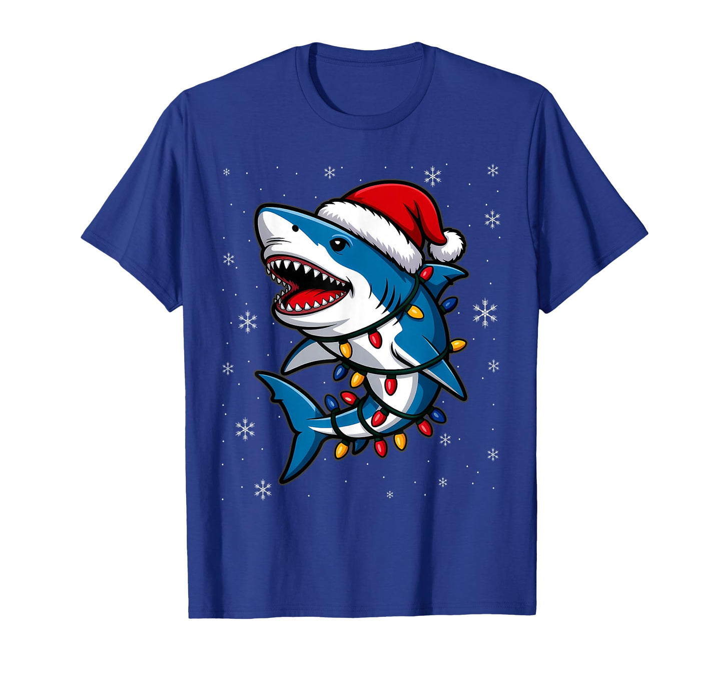 Santa Shark Christmas Lights Sharkmas Tree Xmas Boys Men T-Shirt
