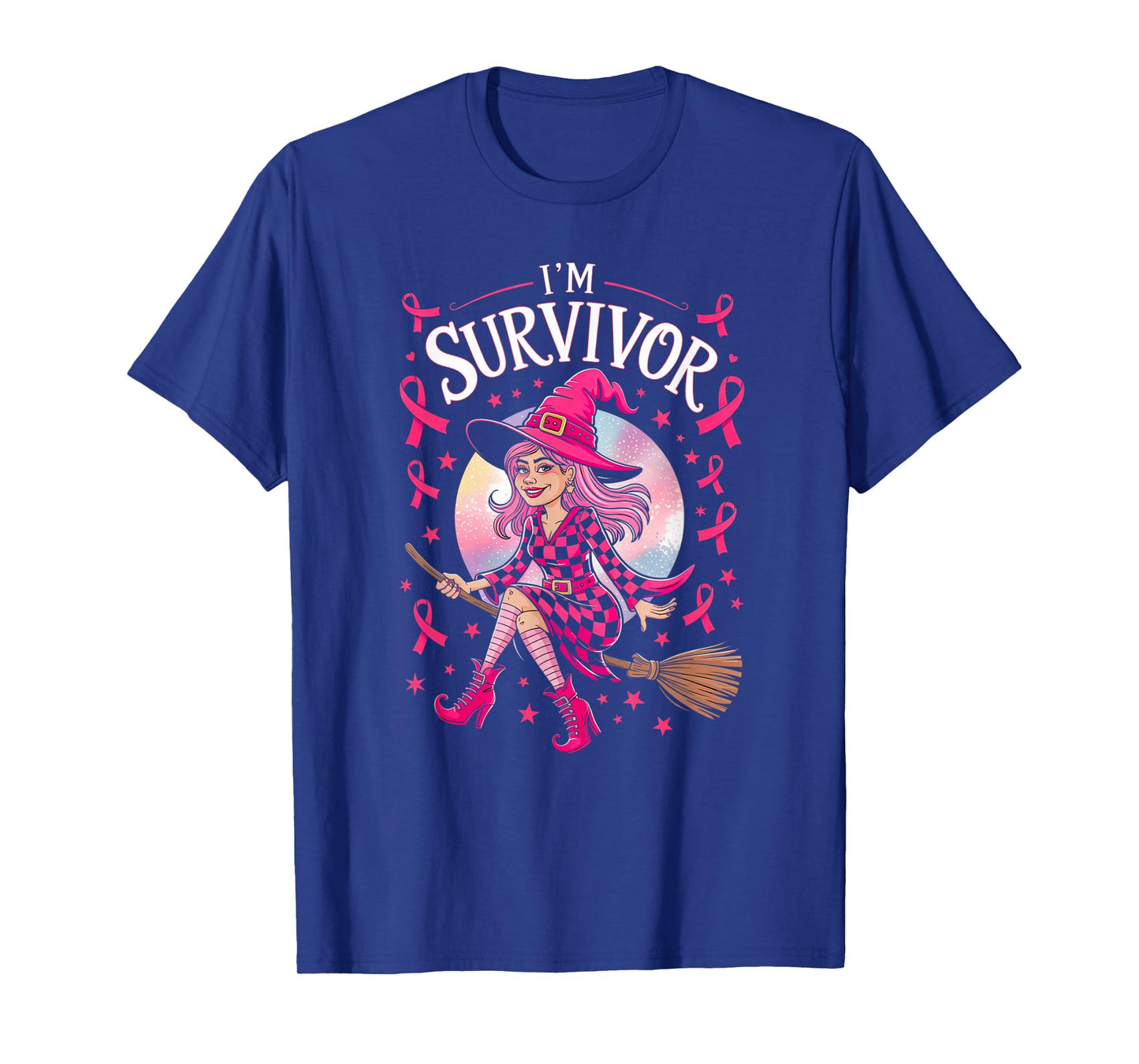 Halloween Party Witch Pink Ribbon Survivor Breast Cancer T-Shirt