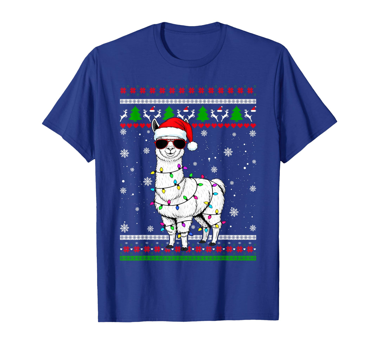 Alpaca Santa Lights Christmas Funny Ugly Sweater T-Shirt