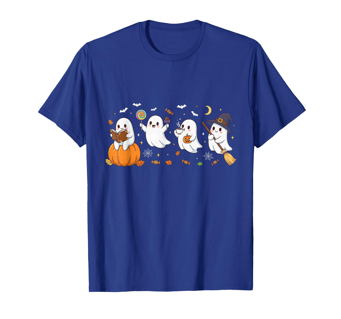 Cute Ghost Drinking Coffee Halloween Fall Ghost Book Reading T-Shirt