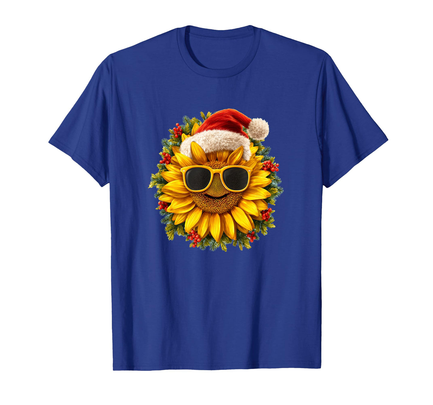 Yule Sunflower Plant with Santa Hat for Adults and Kids T-Shirt