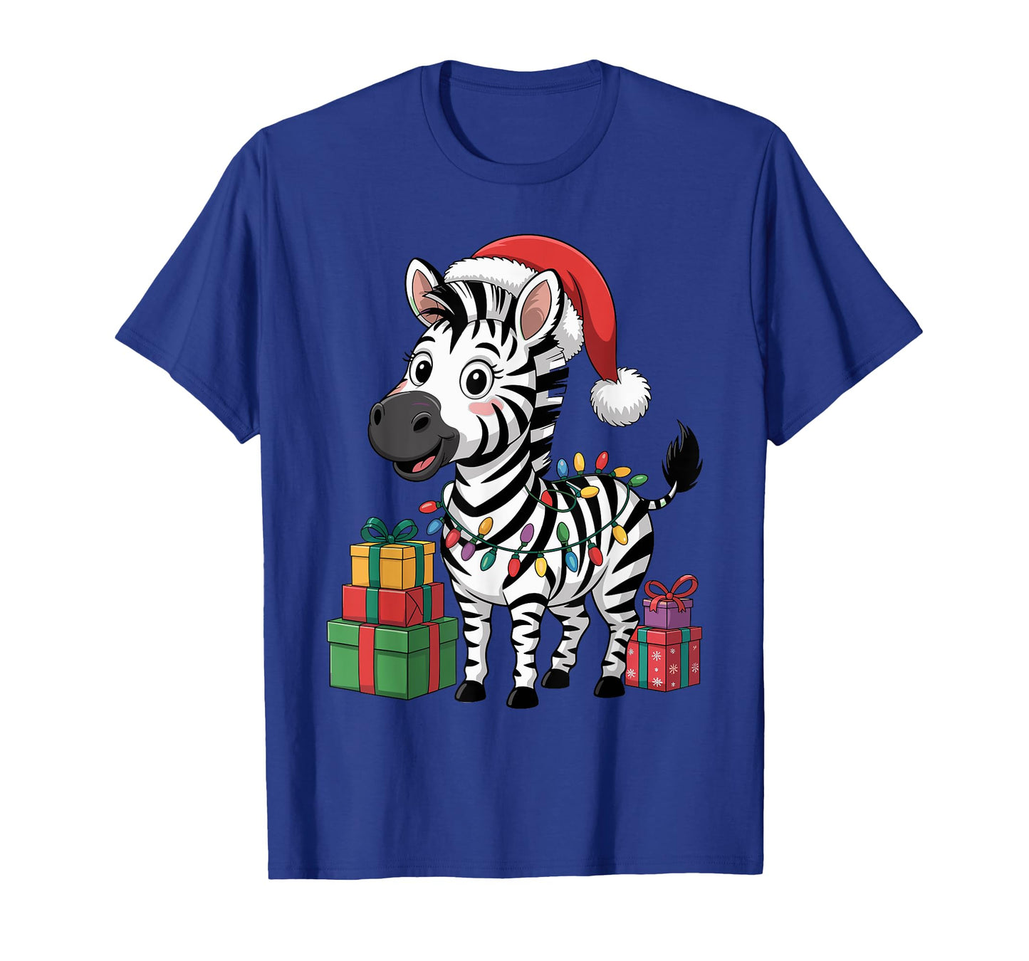 Funny Zebra Santa Hat Animals Lovers Ugly Christmas Pajamas T-Shirt