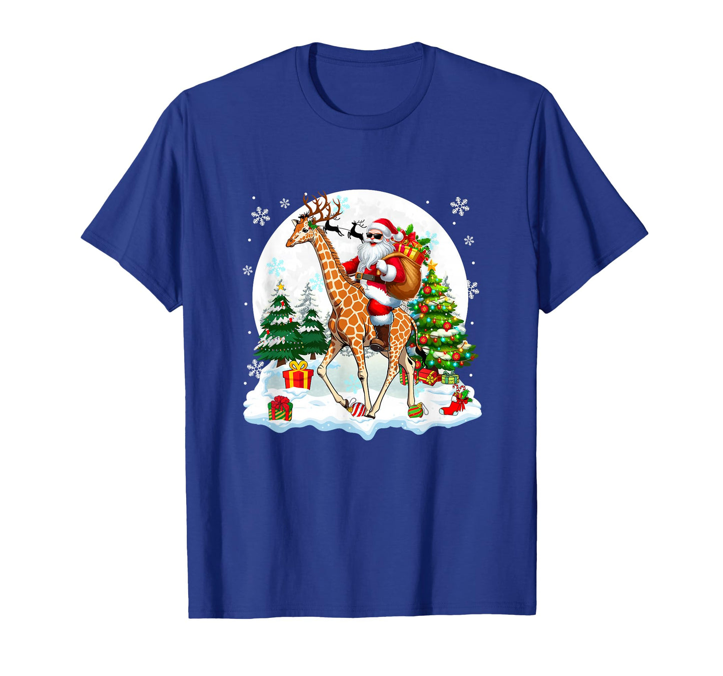 Santa Sunglasses Riding Giraffe Reindeer Christmas Snowman T-Shirt