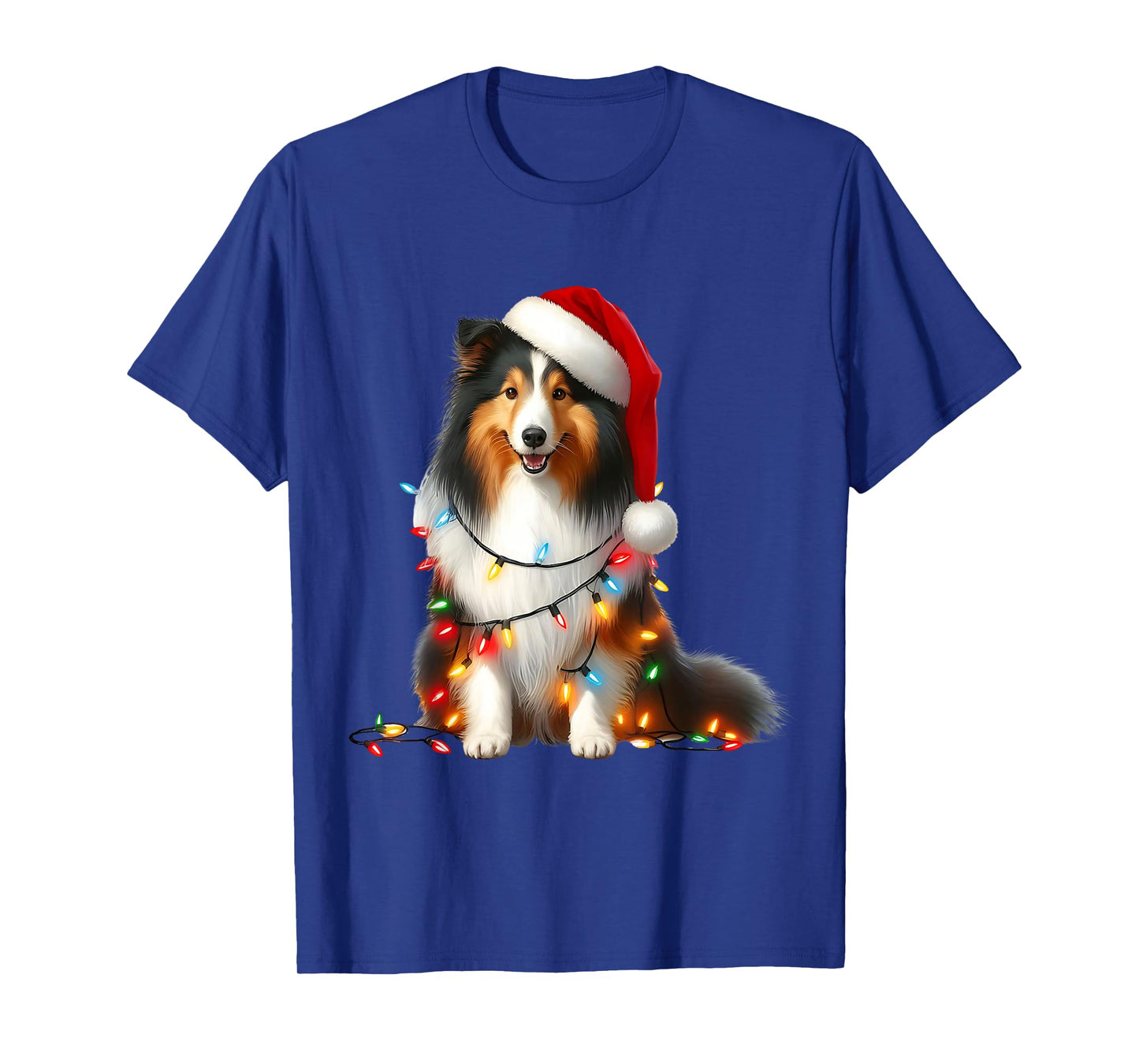Shetland Sheepdog Dog Christmas Lights Santa Hat Dog Lover T-Shirt