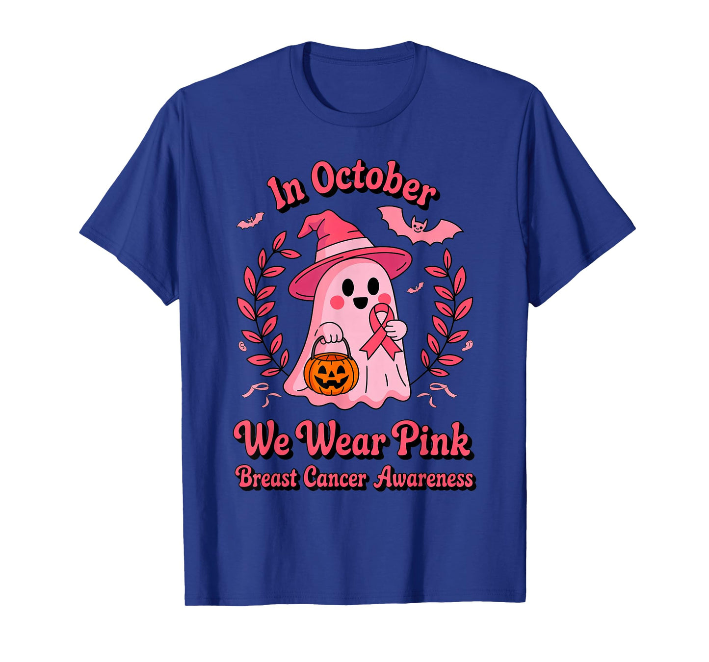 Breast Cancer Survivor in October We Wear Pink Ghost Pumpkin T-Shirt