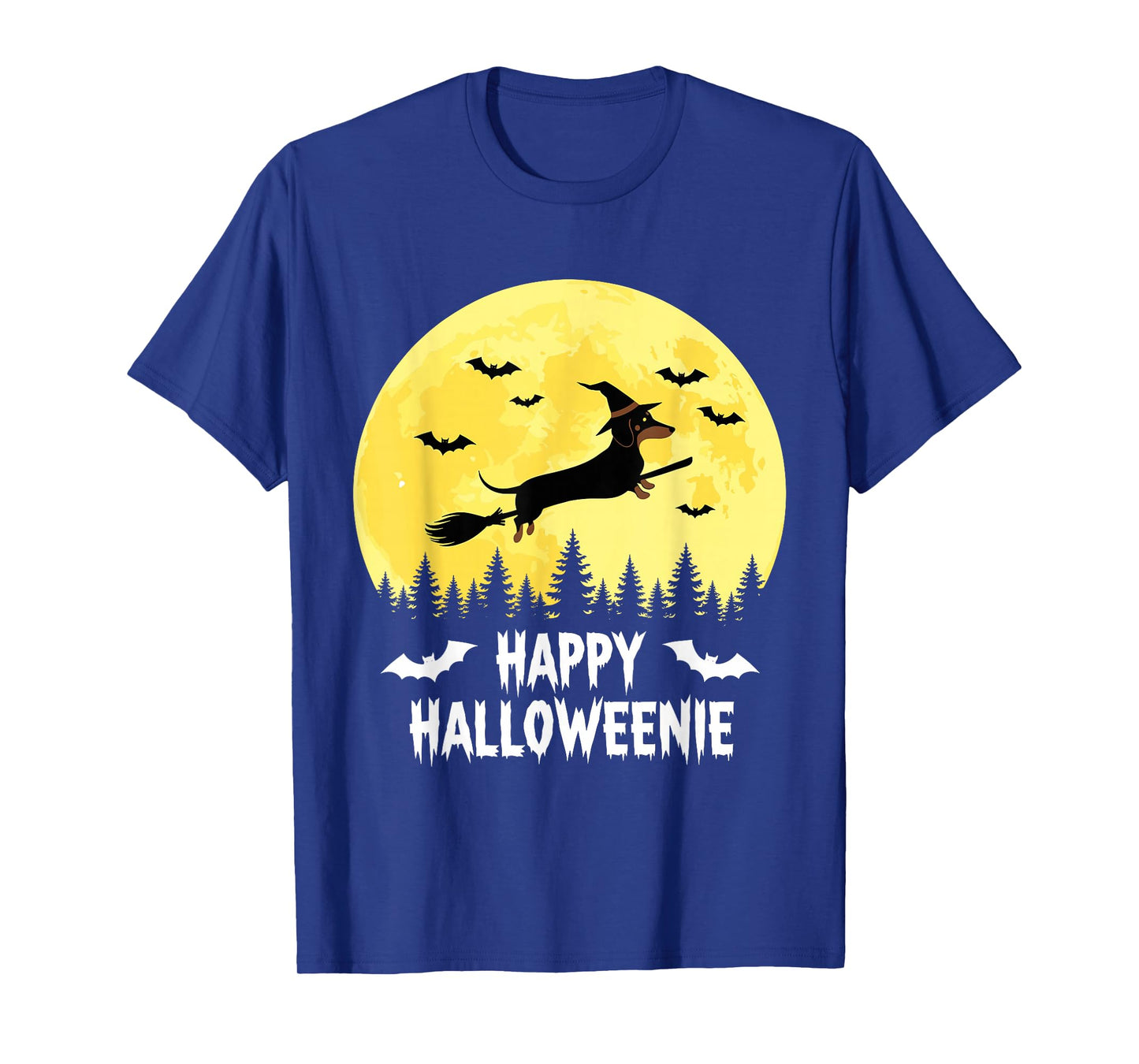 Happy Halloweenie Funny Halloween Dachshund Flying Witch T-Shirt