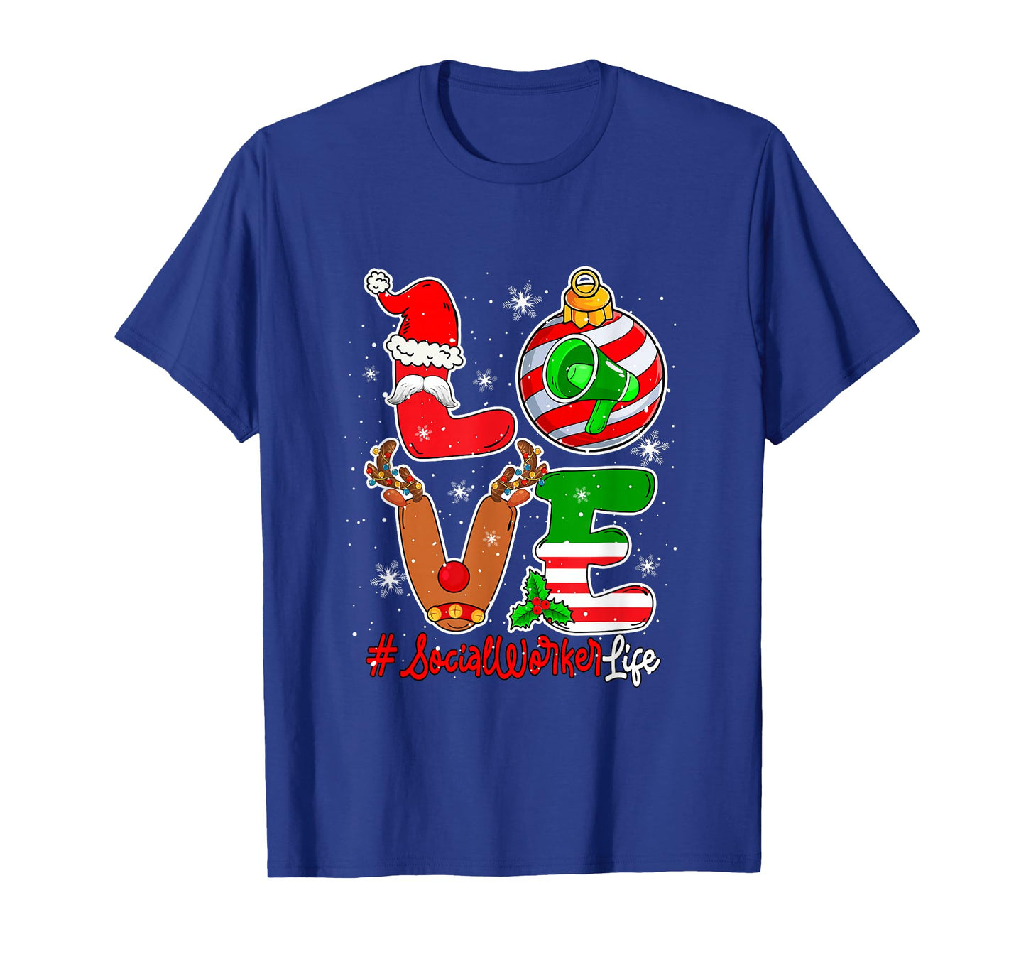 Love Social Worker Christmas Santa Reindeer Costume Job Team T-Shirt