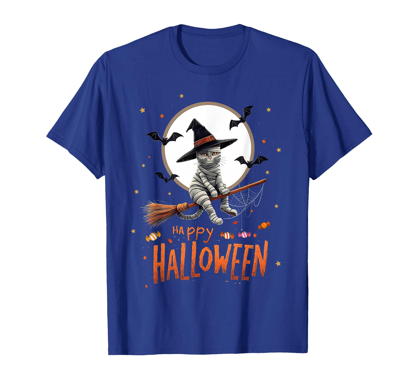 Mummy Cat Witch Candy Spooky Ghost Happy Halloween Costume T-Shirt