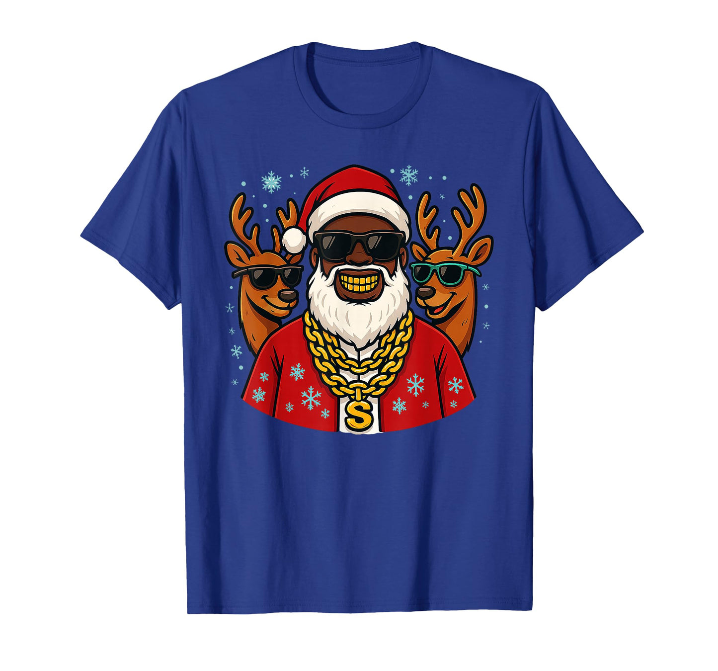 Santa Hip Hop Christmas with Chains, Grill and Reindeer T-Shirt