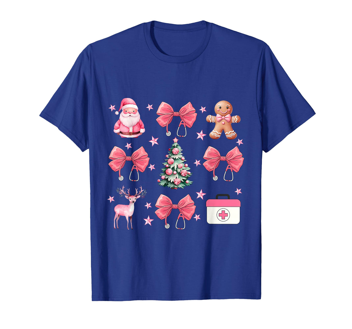 Coquette Bow Pink Nurse Tree Santa Gingerbread Christmas T-Shirt