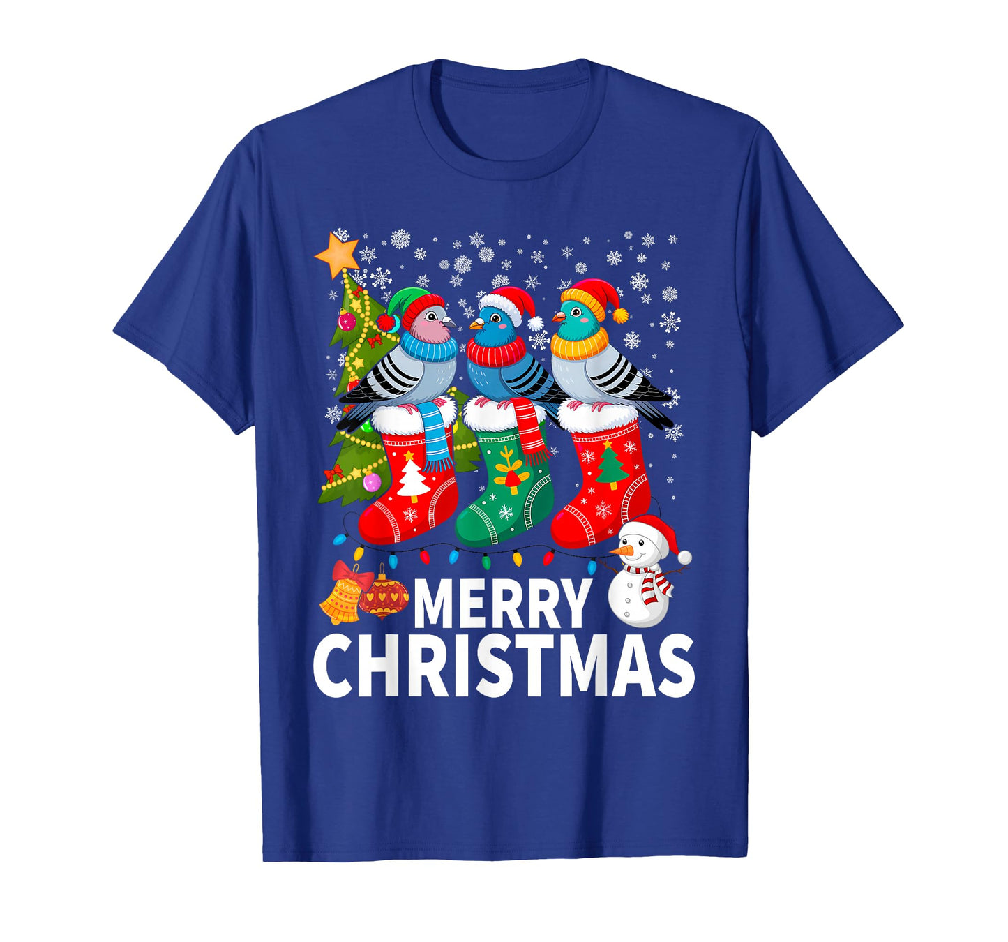 Christmas Pigeon Santa Hat Lights Xmas Funny T-Shirt