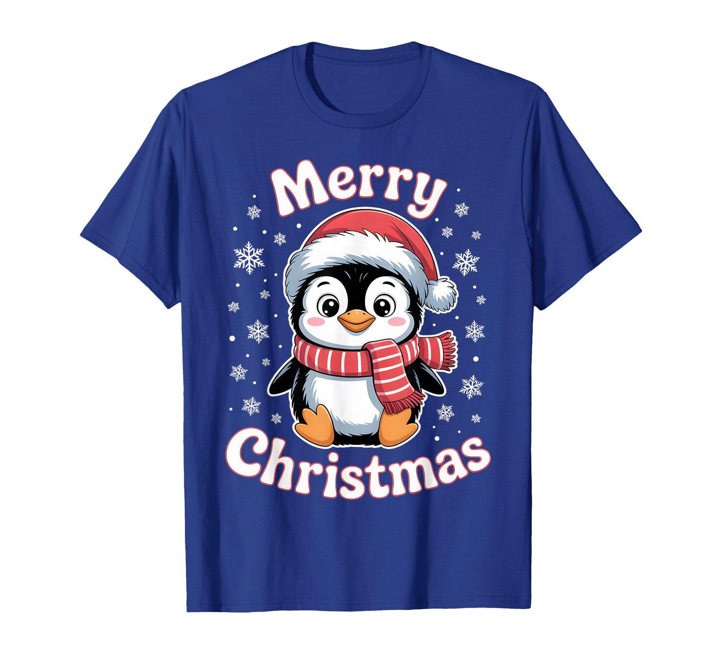 Merry Christmas Penguin Cute Santa Hat Snowflake Holiday T-Shirt
