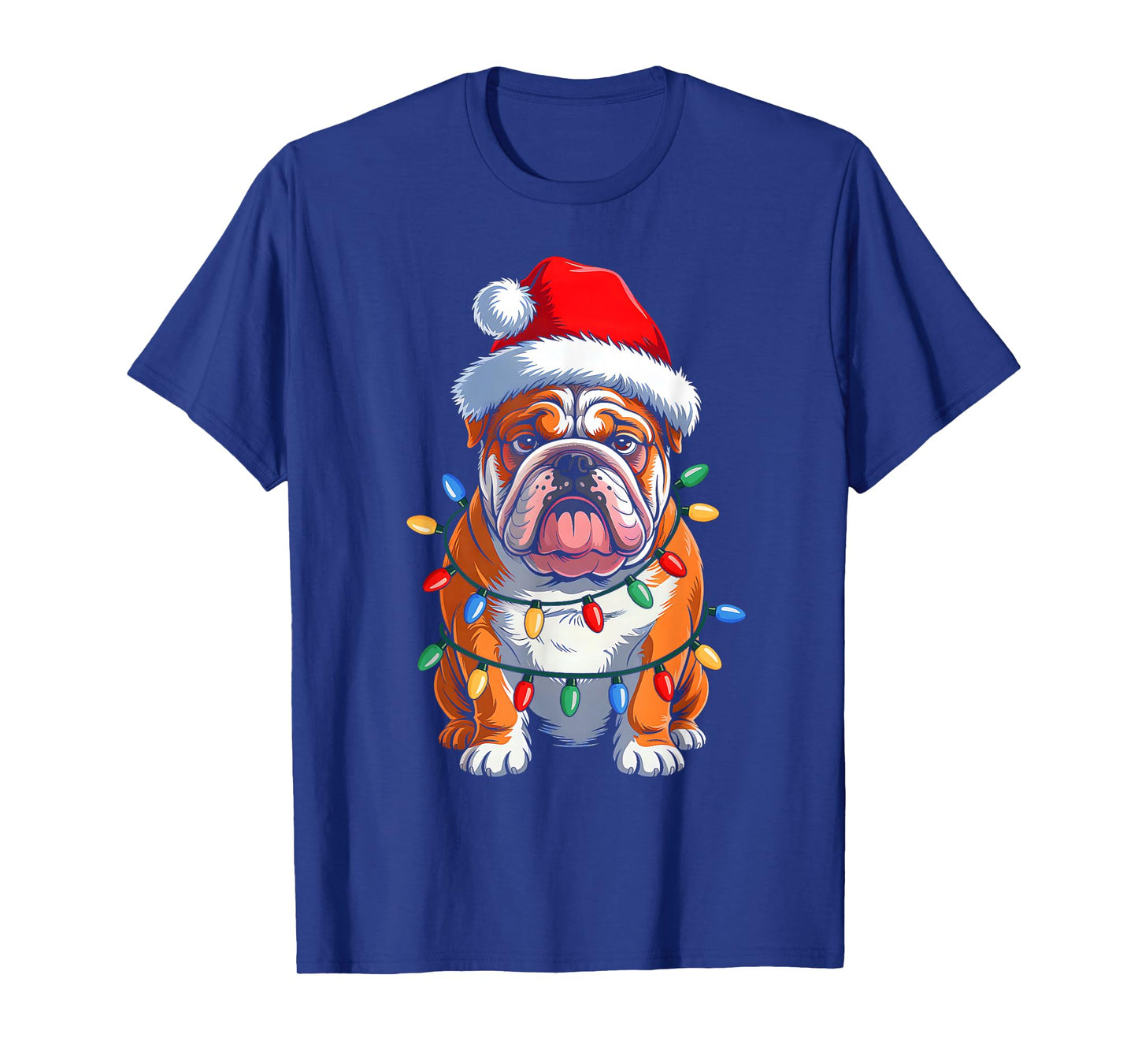 English Bulldog Dog Christmas Lights Santa Hat Xmas Pajamas T-Shirt