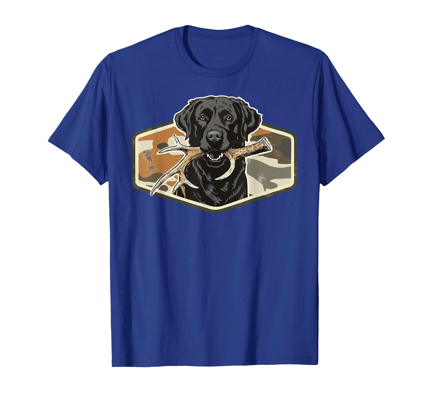 Dog Black Lab with Deer Antler Camouflage Hunting Season T-Shirt