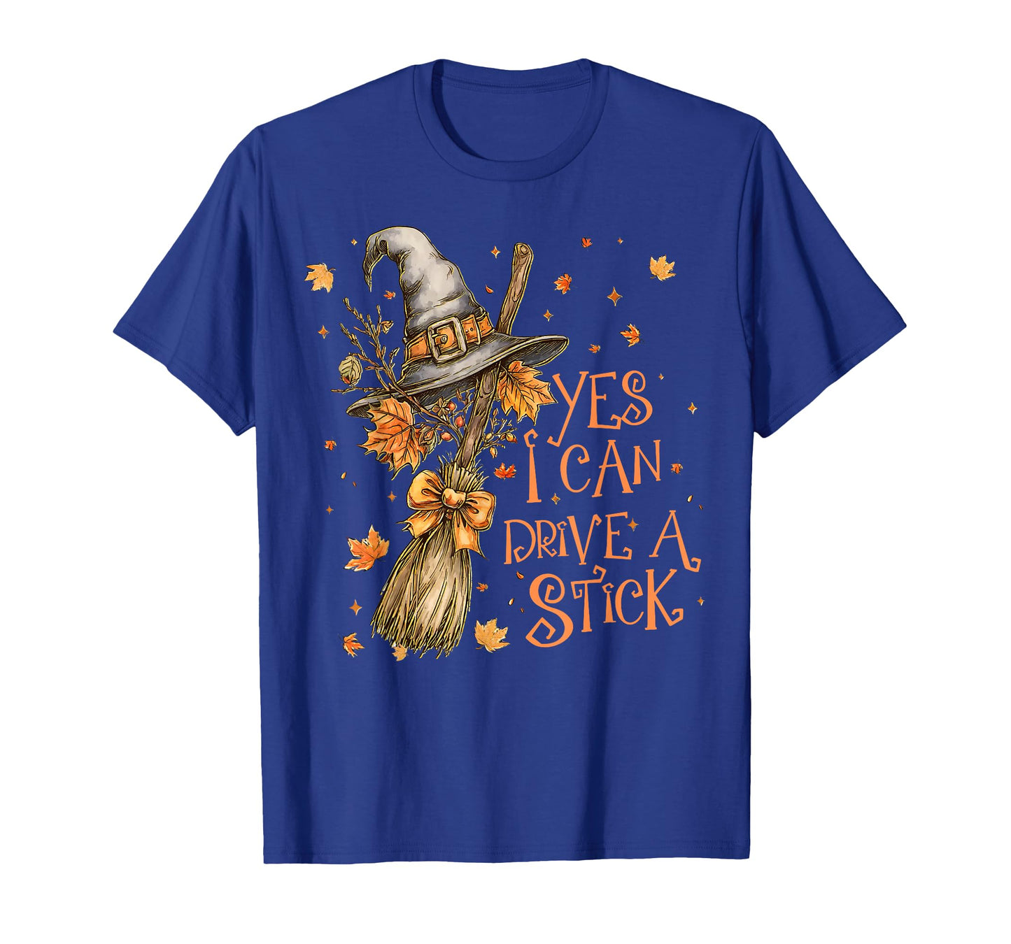 Yes I Can Drive A Stick Funny Halloween Spooky Witch Women T-Shirt