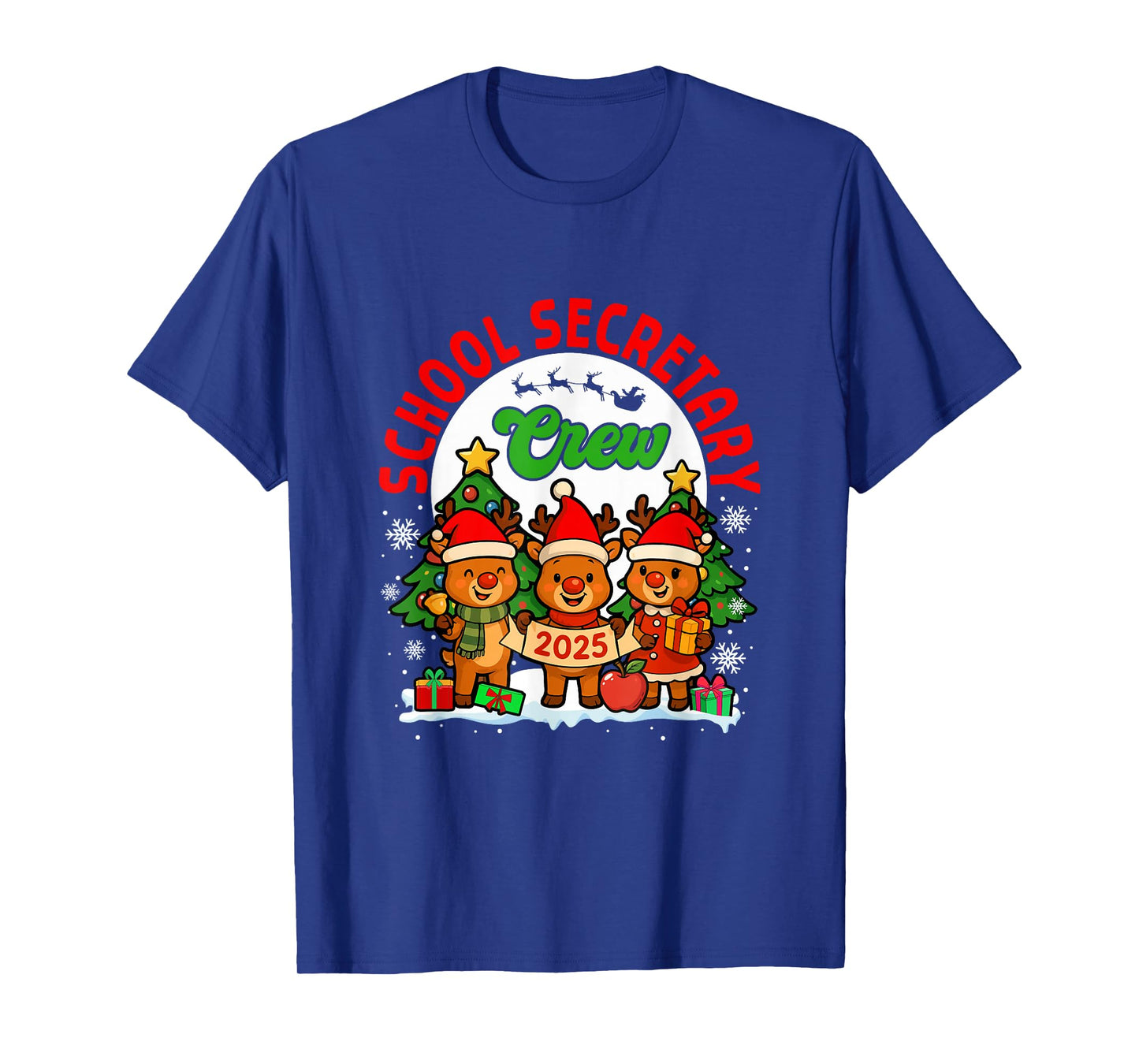 School Secretary Crew 2025 Xmas Three Santa Reindeer T-Shirt