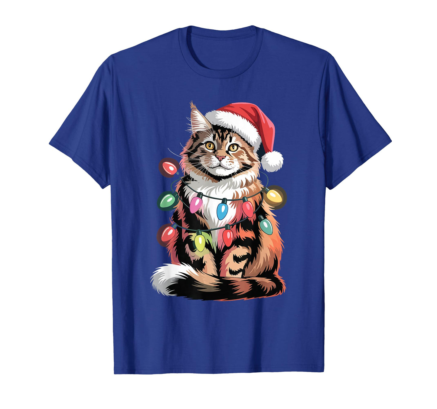 Maine Coon Santa Hat Christmas Lights Xmas Tree Men Women T-Shirt