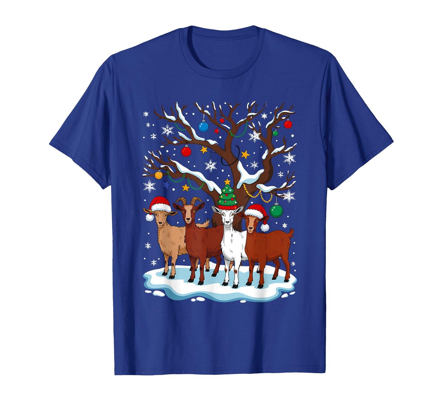 Christmas Goat On Tree Funny Santa Lover Farmer T-Shirt