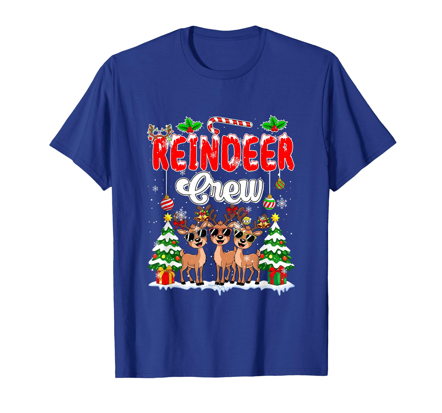 Reindeer Crew Three Cute Reindeer Sunglasses Christmas Snow T-Shirt