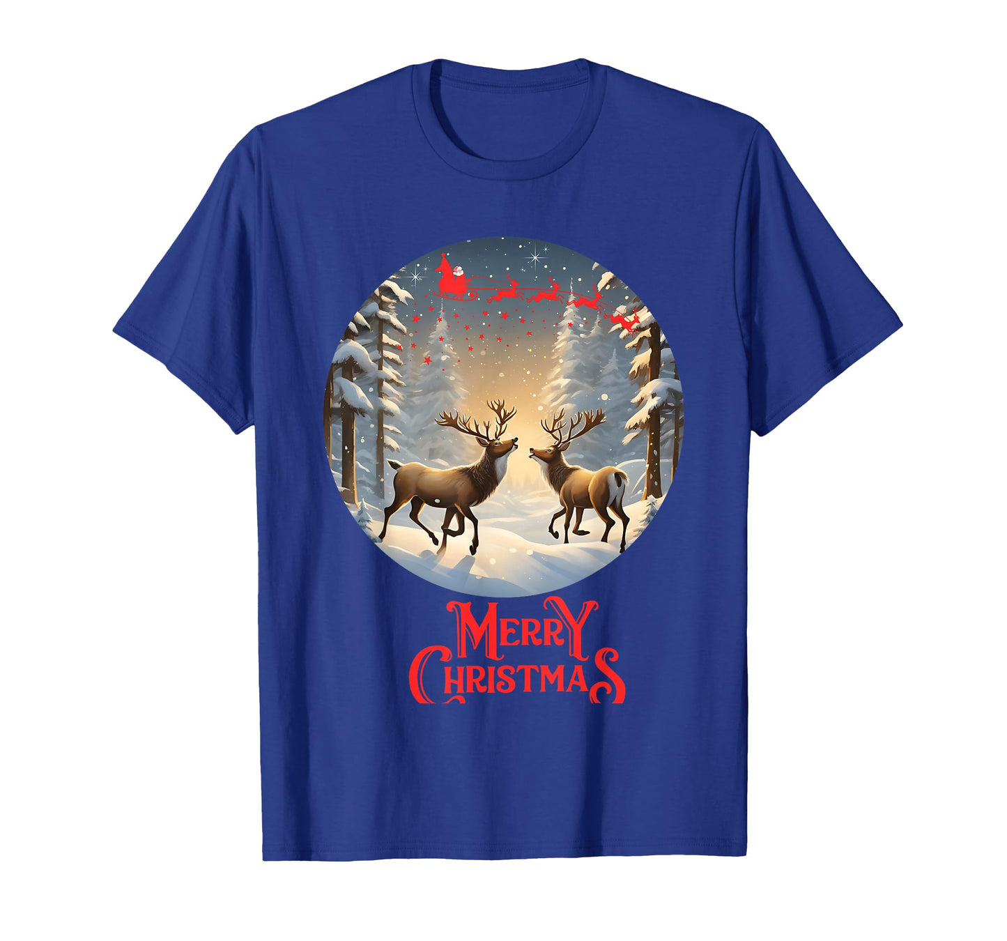 Merry Christmas Reindeers Santa Sleigh Cute T-Shirt