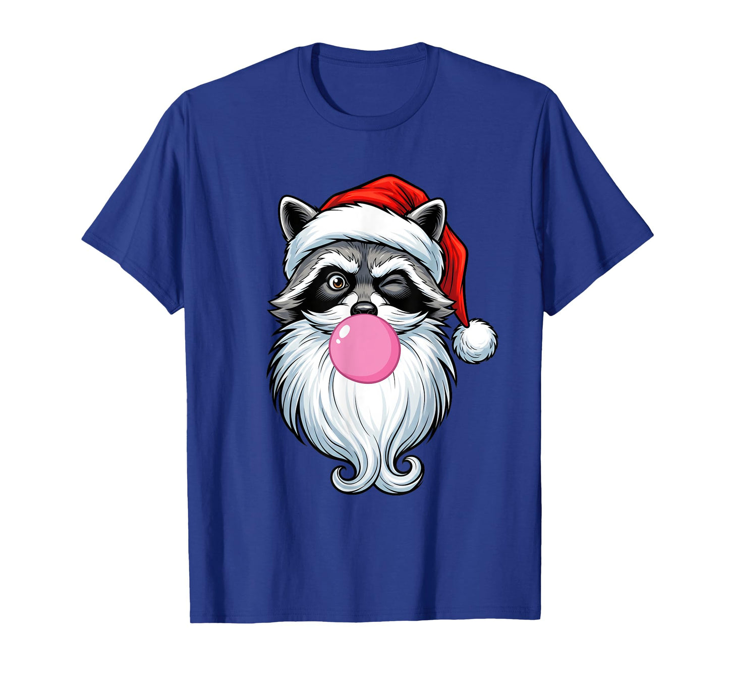 Winking Raccoon Santa with Bubble Gum Funny Santa Christmas T-Shirt